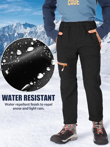 linlon Kids Boy's Snow Waterproof Pants Youth Fleece Lind Hiking Softshell Warm Insulated Trousers4