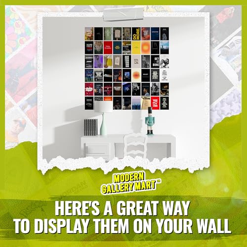 Image of MODERN GALLERY MART Pack of 54 Motivational Wall Collage Kit Posters - 4 x 6 Inches Posters for Wall Decoration - Wall Art For Bedroom, Office, Living room, Dorm room - Glue Dots Included