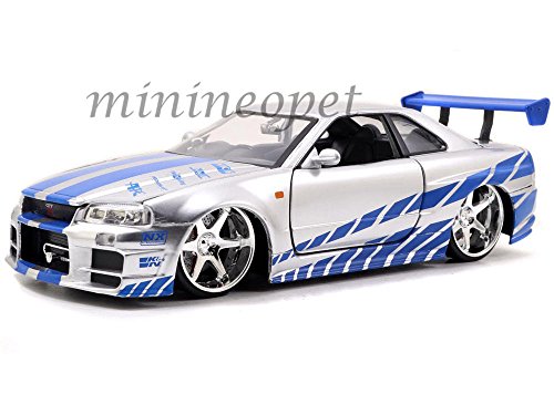 JADA 2 Fast 2 Furious Brian's 1999 Nissan Skyline GT R R34 1/24 Plata miniatura 1