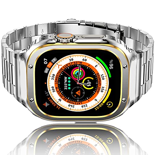 HASLFM Stainless Steel Straps with Case Compatible with Apple Watch 49mm Ultra 3/2/1