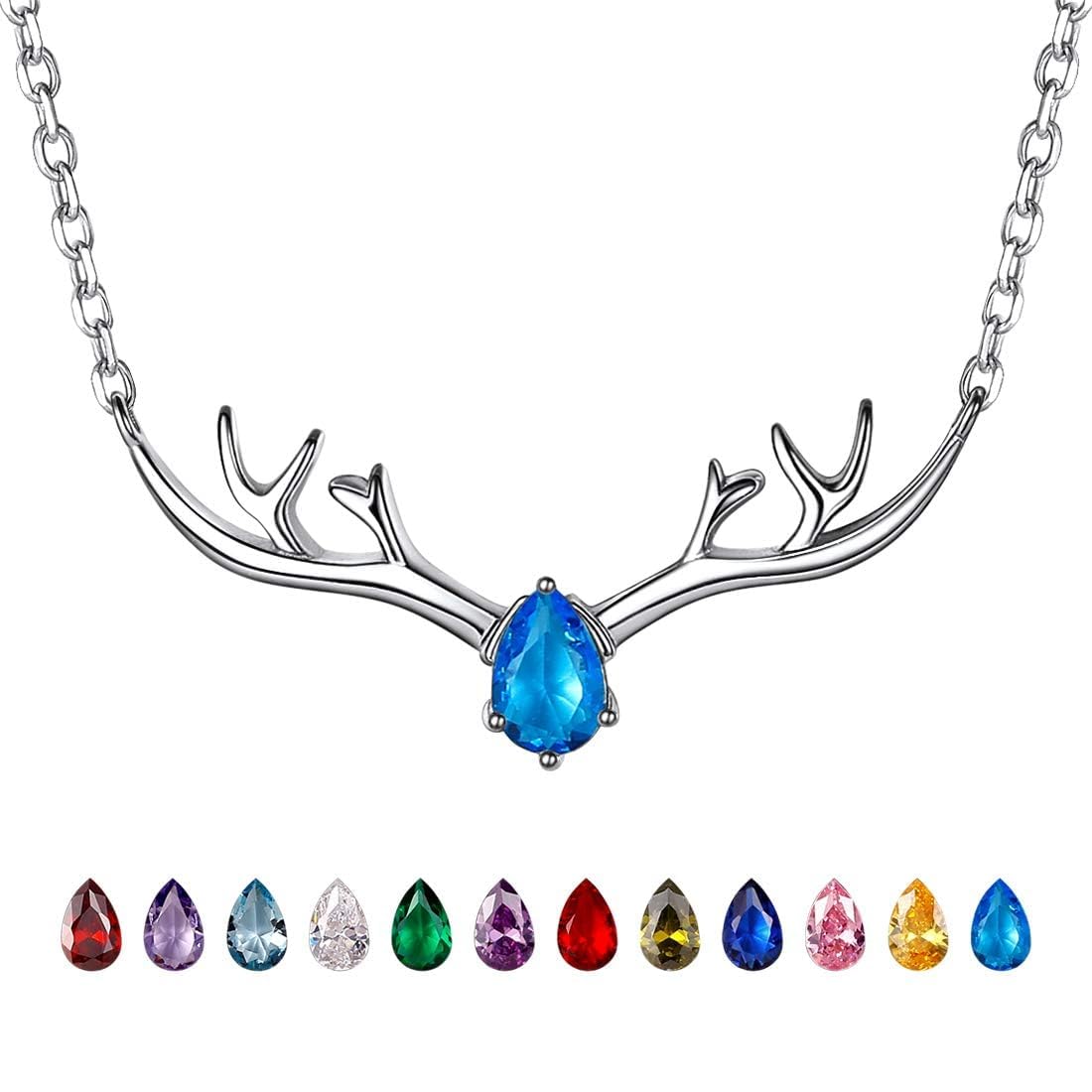 925 Sterling Silver Butterfly Necklace/Antler Deer Necklace,Adjustable Silver Birthstone Necklace for Women,Birthstone Jewelry Gift for Her