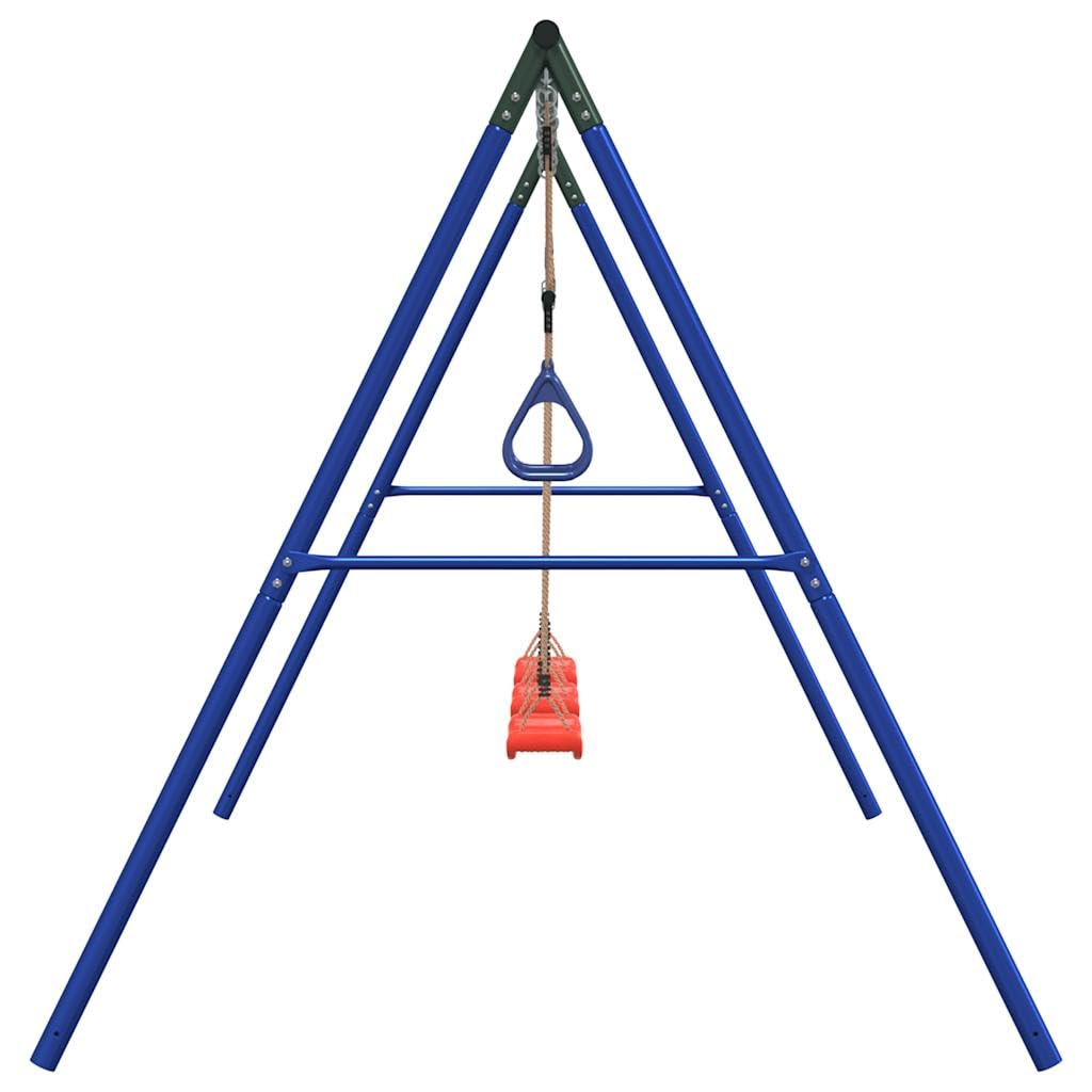 Schaukel-Set Mit 3 Sitzen Und Trapezstange | Lackierte Stahlrohre, A-förmige Struktur, verstellbare Seillänge, für Garten Und Hinterhof