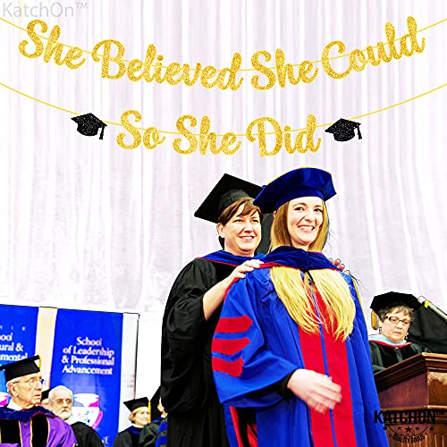 Image of KatchOn She Believed She Could So She Did Banner 10 Feet Glitter, No DIY, Gold and Black You Did It Banner, Graduation Decorations 2026
