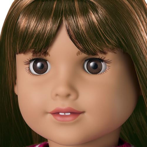 Image of American Girl Truly Me 18-inch Doll #122 with Brown Eyes, Straight Dark-Brown Hair, Tan Skin + Best Sleepover Ever! Sleeping Bag Set for Two, Ages 6+ Bundle