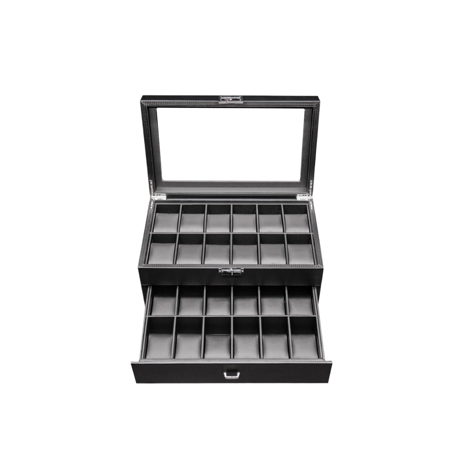 FVDZRFIE Watch Box 3 Styles Double Layer Watch Collection Decorative Box 24 Grid Universal Storage Box For Men Women PU Leather Watch Box(Black Watch Box)