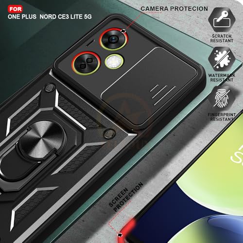 Image of Armor Bumper Back Cover Case for OnePlus Nord CE 3 Lite 5G Rotating Camera Cover, Ring Holder & Kickstand | Heavy Duty & 360 Degree Protection OnePlus Nord CE 3 Lite 5G Back Cover (Black)