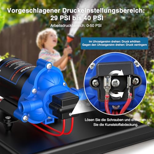 LumaBrite DC 12V Wasserdrucksystem - Wasserpumpe 12V Membranpumpe Selbstansaugende 3.0GPM 50 PSI und 0.75L 125 PSI Druckausgleichsbehälter Wohnmobil für Camping Gartenbewässerung, Boote