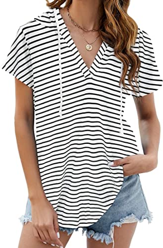 Image of Womens Long Sleeve V Neck Hoodie Sweatshirts Lightweight Pullover Tops