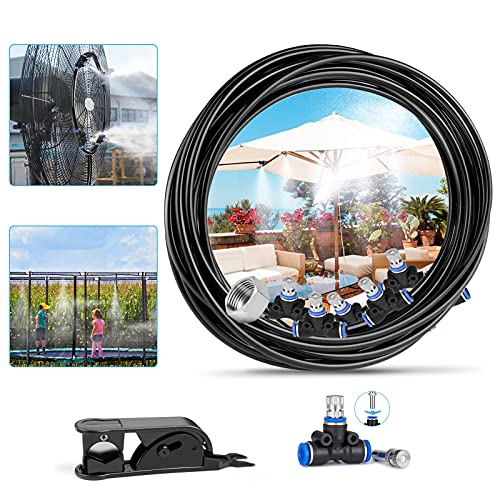 Deyard Misting Cooling System 32.8FT(10M) with 10 Copper Metal Mist Nozzles and a Connector(3/4”) for Trampoline Patio Misting Micro Flow Watering Automatic Distribution System
