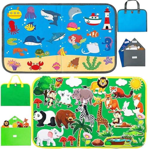 2-Pack Felt Story Board Set 50 Animal Pieces Zoo & Sea Life Themes