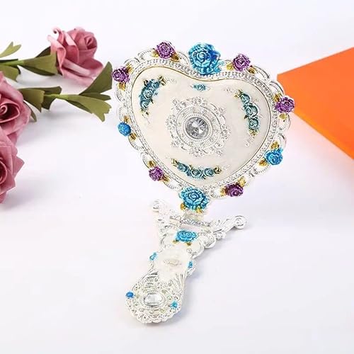 Byvute Handheld Mirror Set, Vintage Heart Shape Makeup Mirror And Comb Floral Antique Princess Castle Vanity Mirror Cosmetic Decorative Embossed Hair Brush Gift For Women Girls (Metal-Gold) #TOP2