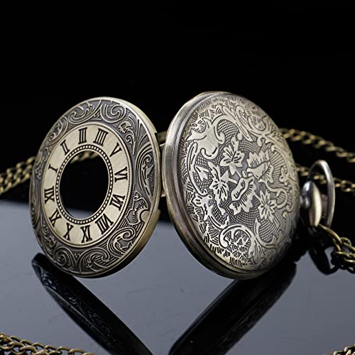 Image of Tiong Roman Numerals Scale Quartz Pocket Watches with Chain Christmas Graduation Birthday Gifts Fathers Day