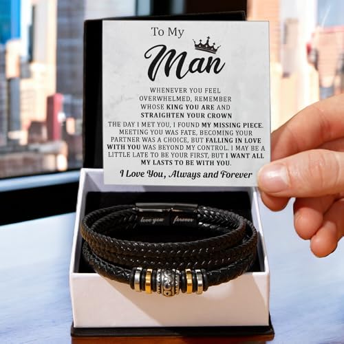 To My Man Bracelet Love You Forever, Bracelets Birthday Valentines Christmas Wedding Jewelry Gifts for Him, Boyfriend Gifts for Men, Bracelet for Husband, Romantic Gift for Man2