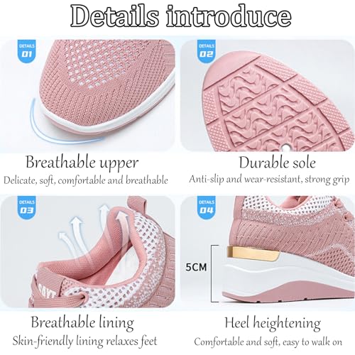 Women's Knitted Mesh Wedge Lace-up Sports Shoes with Arch Support Comfortable Heightened Thick Casual Orthopedic Walking Shoes Outdoor Non-Slip Lightweight Running Tennis Shoes3