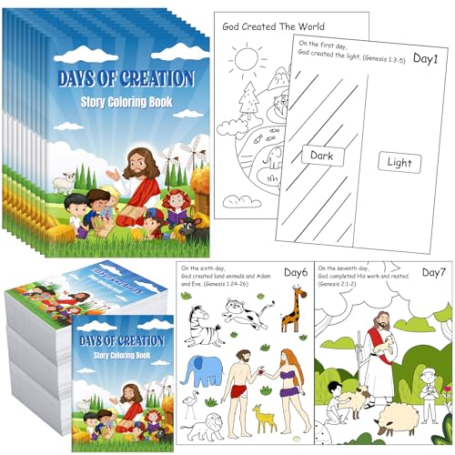 Dunzoom 30 Pcs Sunday School Crafts for Kids The Story of Creation Bible Coloring Books Religious Story Books Bulk for Boys Girls Sunday School Activities Goodie Bag Gift Filler Party Supplies