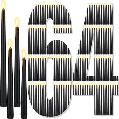 Image of Rossesay 64 Pcs Wedding Flameless LED Taper Candles Battery Operated Candles 4 Sizes of 8.5'', 9.65'', 10.83'', 12.8'' Candlesticks Flickering for Halloween Christmas Church Wedding(Black)