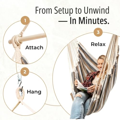 Image of Hanging Hammock Chair Swing - Outdoor & Indoor - Hammock Swing Chair