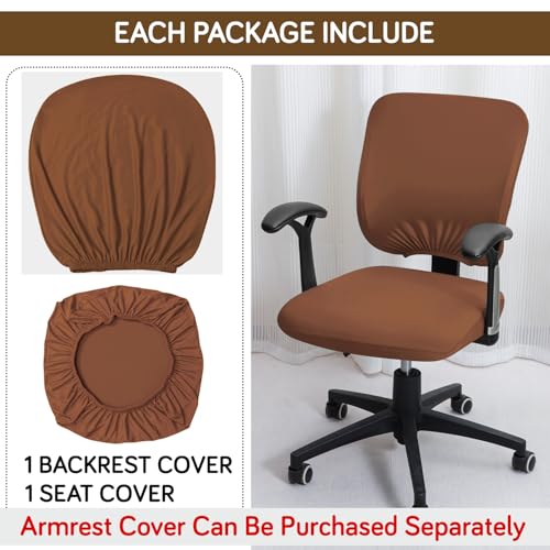 Image of HOKIPO 'SereneSolids' 140 GSM Office Chair Cover for Task Chair - Stretchable Fabric, Washable & Anti-Slip - Fits Small Office Chairs Without Headrest, Brown (AR-5224-BRN)