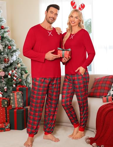 SWOMOG Couples Christmas Pajamas Set Women & Men Matching Pjs Set Long Sleeve Loungewear Holiday Sleepwear Set2