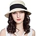 Lanzom Women Wide Brim Straw Foldable Roll up Cap Fedora Beach Sun Hat UPF50+ (Beige)