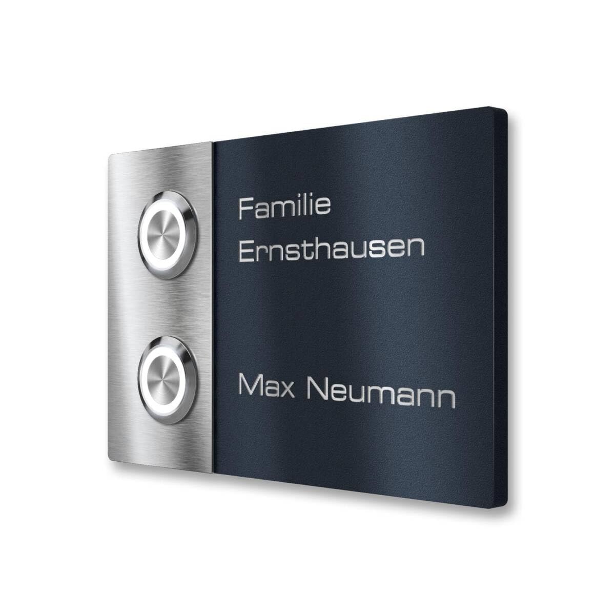 Metzler Türklingel für Mehrfamilienhäuser mit Gravur - Namensschild Pulverbeschichtet in RAL 7016 - Edelstahl Klingel zur Unterputz-Montage - Größe: 12 x 8 cm