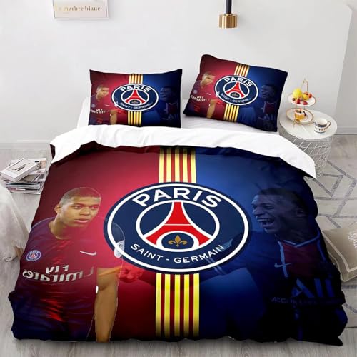 Housse de Couette 140x200 Étoile de Foot, Parure de Lit Kylian Mbappé 1 Personne - Sets de Housse Couette avec Taies d'oreiller - pour Enfants/garçons Et...