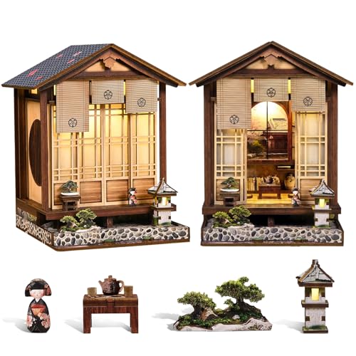 Nextyu DIY Book Nook Kit with LED Light Japanese Style 3D Wooden Puzzle Bookshelf Insert Miniature House Craft for Adults Teens Cozy Shelf Decor for Book Lovers(Moss-Lantern Harmony Garden)