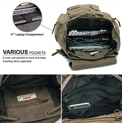 Image of Vintage Canvas Backpack, HuaChen Mens Travel Rucksack for Laptop Hiking School Bookbag