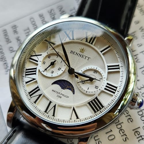 Image of Bennett Celest Limited Edition Men's Watch with Japanese Quartz Movement | Sun & Moon Phase | Premium Analog Dress Watch | Classy Watches for Men