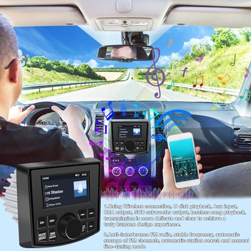 Image of Geloo Marine Stereo Boat Radio Receiver Digital Media Player MP5 Waterproof 4 inch Display Screen, Wireless Connection, AM /FM Radio Receiver, Watch HD Video