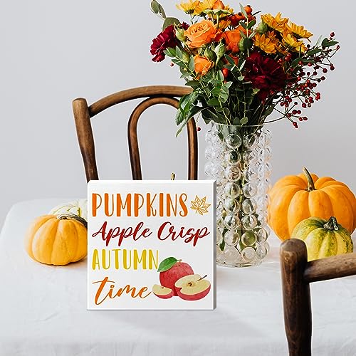 Image of Fall Table Wooden Box Sign, Apple Crisp Autumn Table Decor, Farmhouse Tabletop Decorations for Home, Office, Kitchen, Harvest, Thanksgiving, Rustic Desk Decor