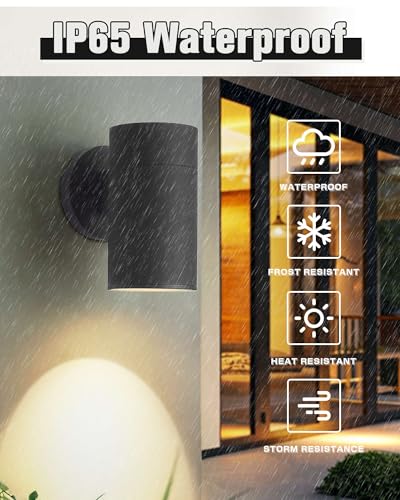 Image of Ken & Ricky Modern Aluminum Outdoor Wall Sconce Lights,Cylinder,Black,2PK