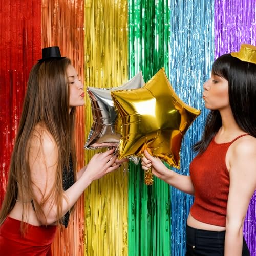 Image of 10 Pack Rainbow Backdrop Party Decorations Tinsel Curtain Party Streamer Foil Fringe Birthday Decorations Photo Booth Colorful Theme First Day of School Engagement Baby Shower Decor