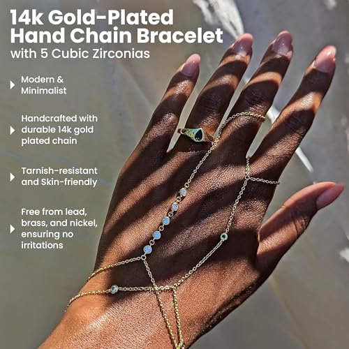 CZ Diamond Ring Bracelet Hand Chain for Women, 6" to 8" adjustable wrist length2