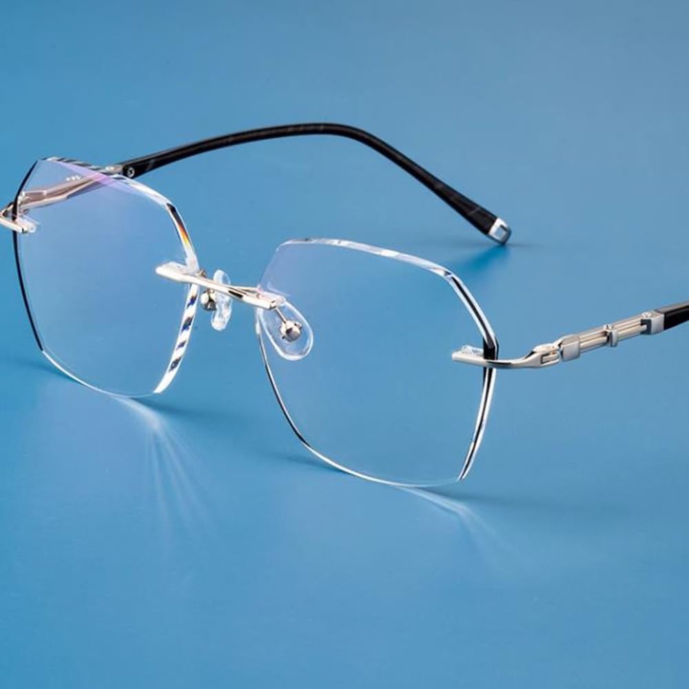 Gafas de Lectura sin Montura Corte de Diamante Gafas de Lectura Multifocales Gafas de computadora Moda HD Grande Lentes,Unisexo(Size:+2.0)