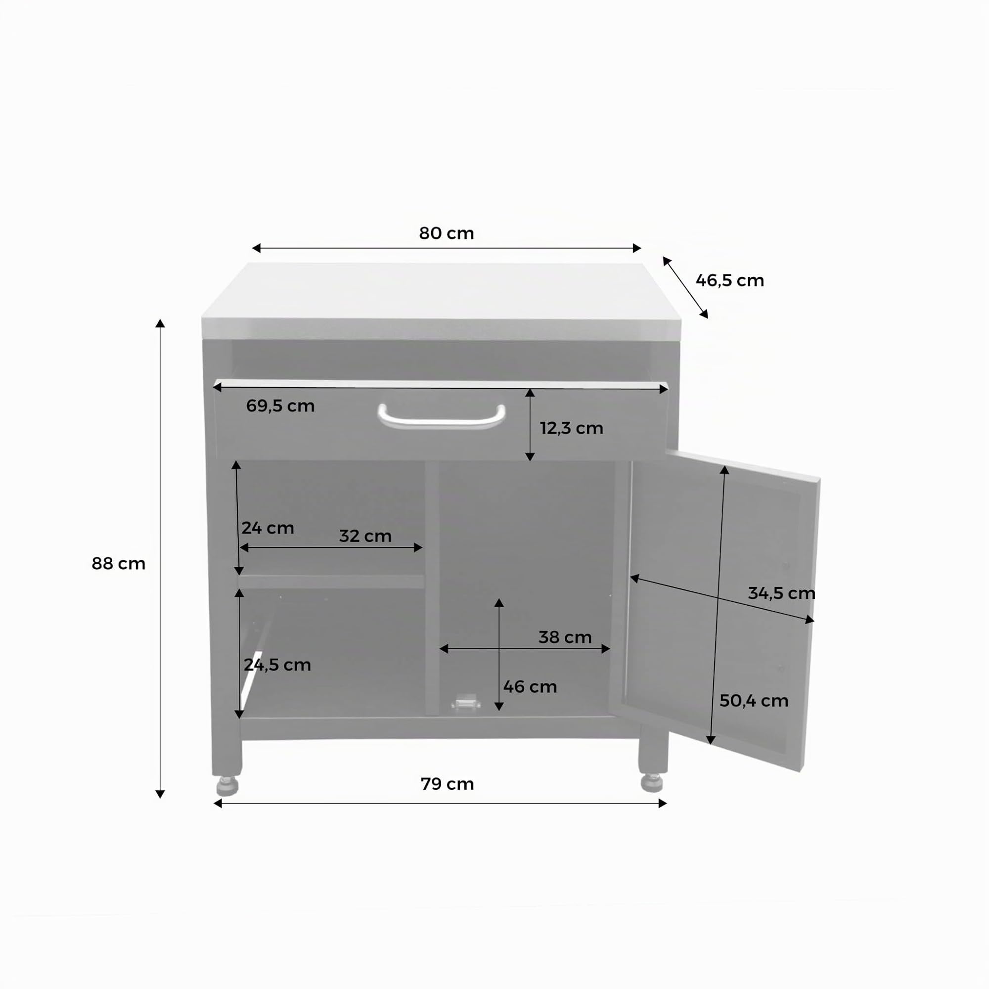 sweeek - Cocina exterior de acero 1 cajón y 1 puerta, 80cm, Grimaud, Negro, 52.5x80x87 cm