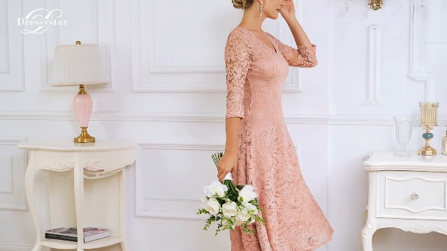 Amazon.com: Dressystar Womens Long-Sleeve Wedding Guest Dress A