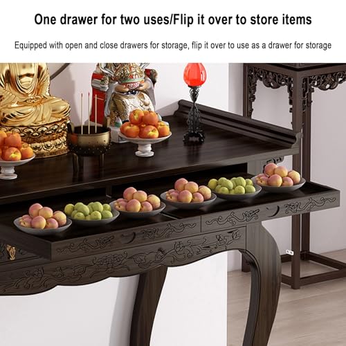 Autel de méditation bouddhiste en bois table d'offrande artisanale 39,4 pouces - 6