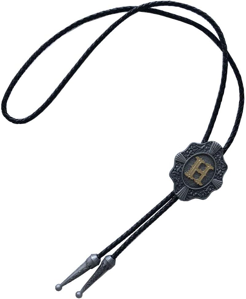Bolo Tie for Men,Cowboy Necklace,Vintage Initial Letter H Leather Bolo Tie