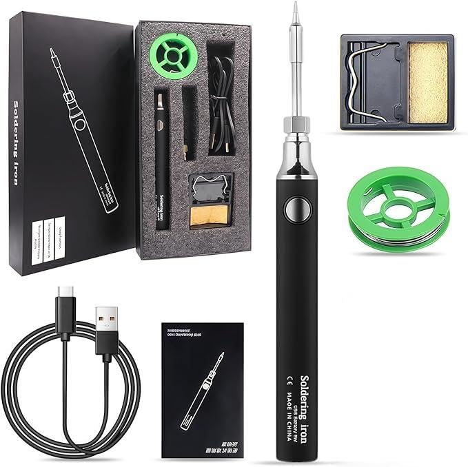 Set de Fer à Souder USB Sans Fil – 3 Niveaux de Température (330?-450?) avec Support & Accessoires, Sécurisé et Simple pour les Réparations...
