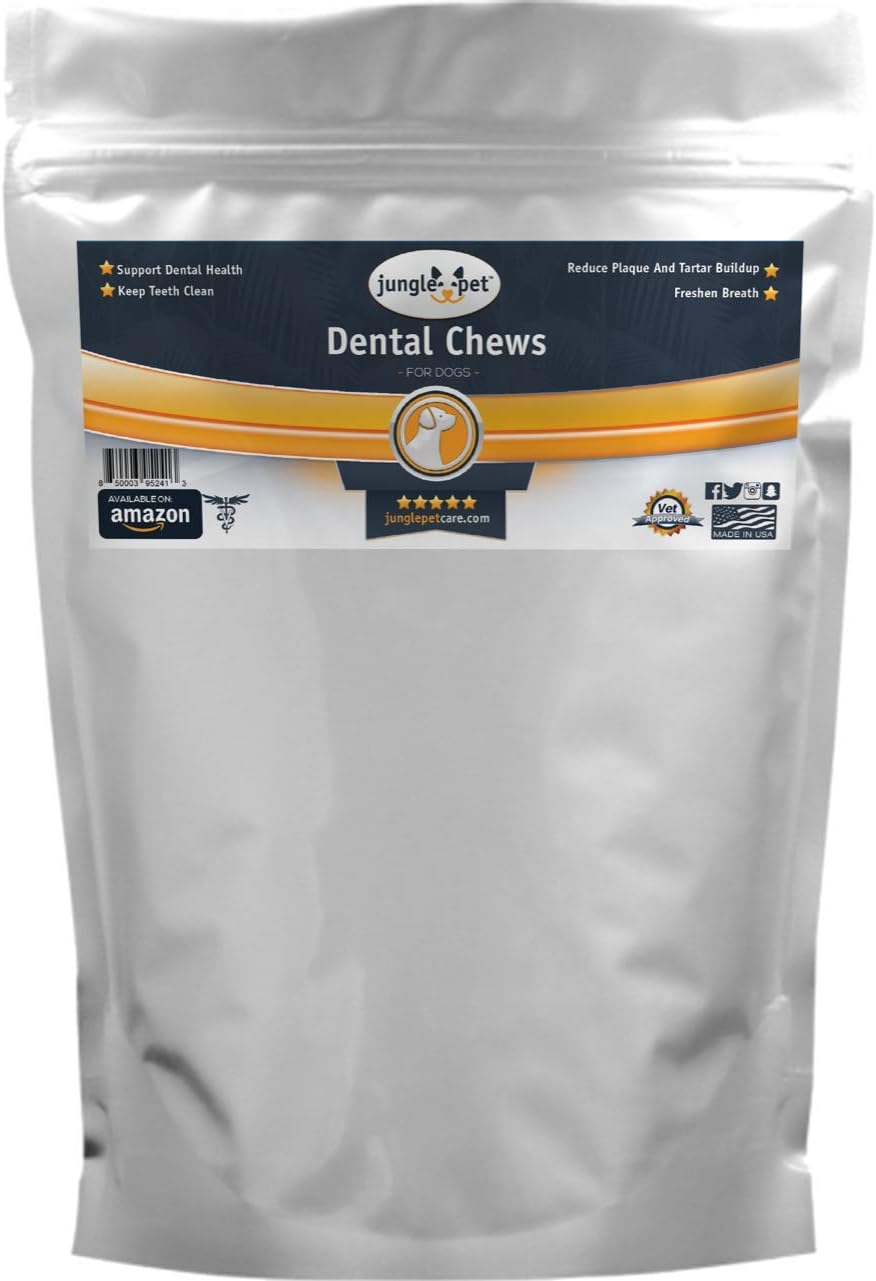 Jungle Pet Dog Teeth Cleaning Dental Chews for Dogs - Rawhide Dog Breath Chews, Dental Sticks for Dogs Plaque and Tartar for Dog Dental Care - Medium ​Dogs, 30 ct