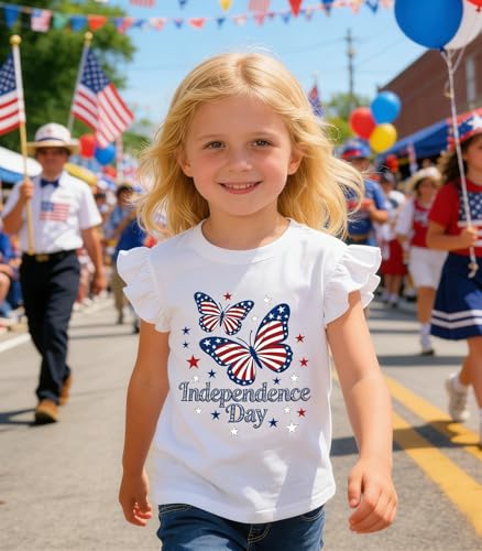 Image of Tkria Girls 4th of July Tank Tops Red White and Blue Shirt Toddler Girl American Flag Patriotic Outfit 2-7 Years
