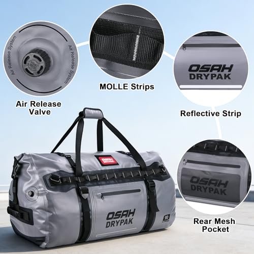 Bolsa seca impermeable OSAH DRYPAK Duffel impermeable Roll-Top para viaje con correas y asas 90L para camping, navegación, viajes, motociclismo y caza miniatura 3