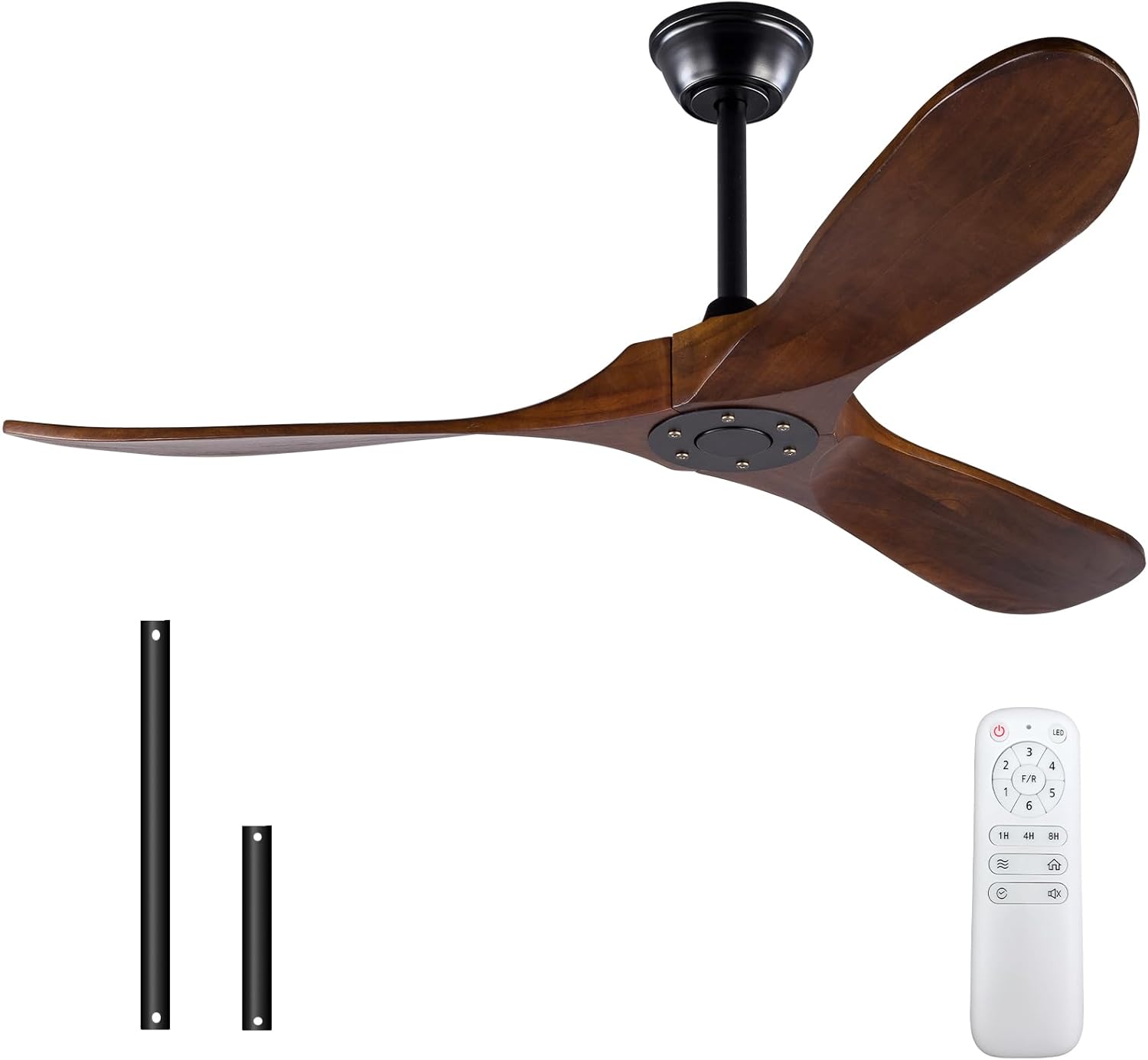 BOOMJOY 52 Inch Modern Ceiling Fan no Lights with Remote Control, 6 Speeds Quiet Reversible DC Motor, 52 Inch Wood Ceiling Fan without Lights for Bedroom Living Room Study Deep Walnut 52 inch