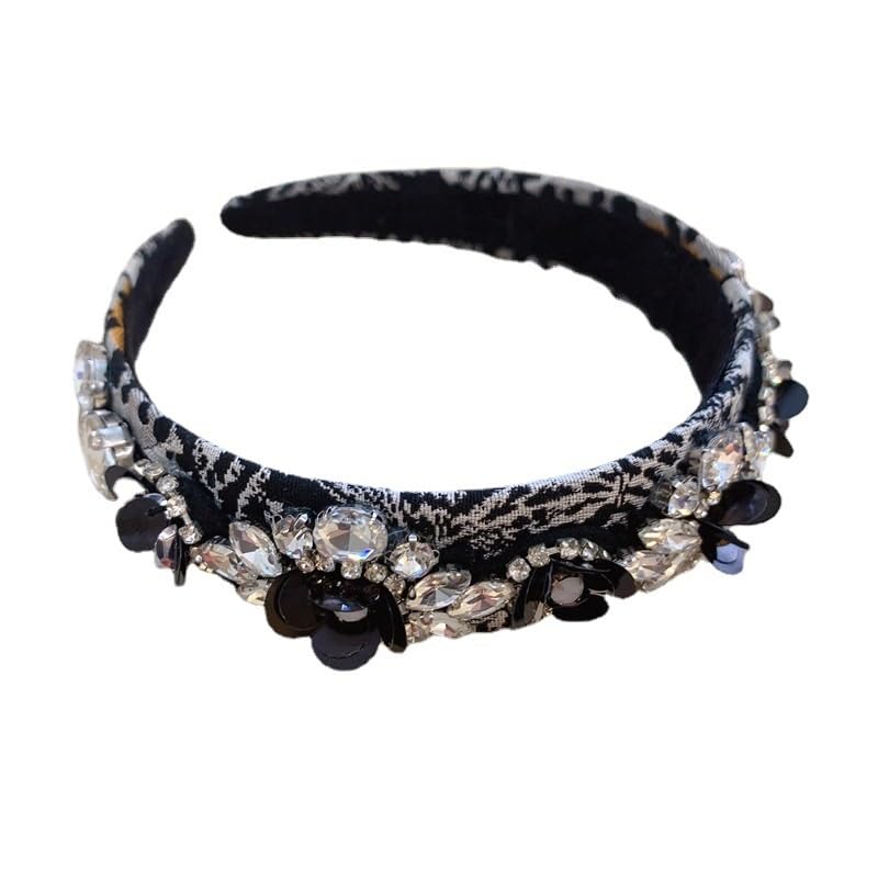 Cerchietto Per Capelli Donna Fascia for capelli con stampa leopardata grigia Fascia for capelli con strass stereoscopico in chambray personalizzata per Donna Ragazza Accessori di Capelli