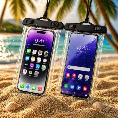 Kit 2 unidades Capa Impermeável para Celular IPX8 Universal Até 65 Polegadas Bolsa Prova Dagua Praia Piscina Viagem