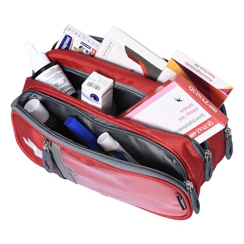 Image of AHM Polyester Portable First Aid Kit Organizer (No Medicine Included) Emergency Survival Kit for Home Outdoor Travel Rescue, Nurse Medical Bag With Inner Divider (Red)