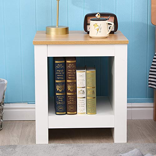 CF Furniture Living Room 4 Piece Set Lamp Table Coffee Table TV Stand Multi Storage CupboardModern Simple Practical White+Oak - Image 3
