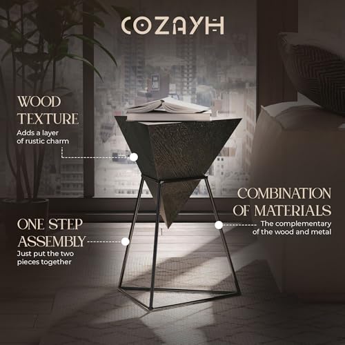 COZAYH Geometric End Table, Pyramid Metal Base, Black - image 2