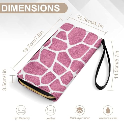 Niapessel Women's Wallets, Pink Giraffe Skin Print Large Zip Around Leather Travel Long Purse with Wrist Strap Card Cases & Money Organizers2